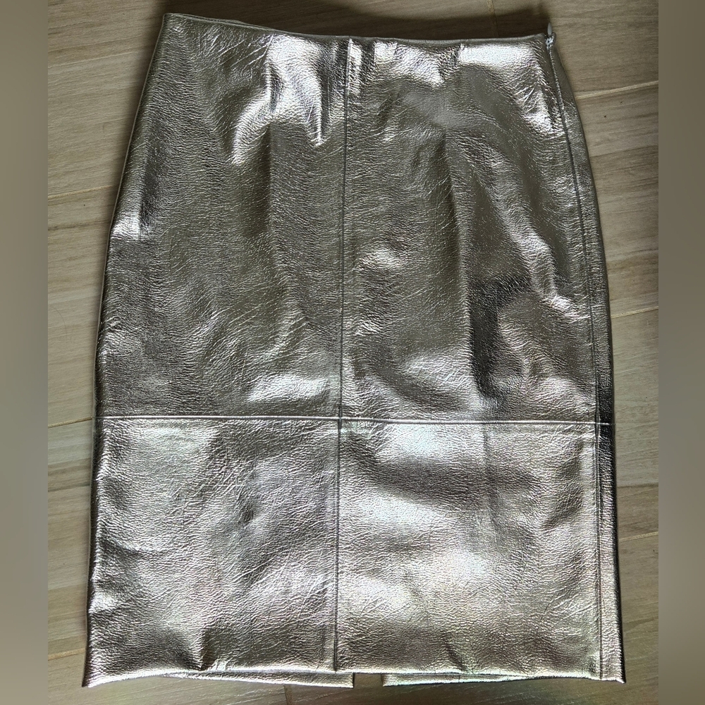 Silver Metallic Shiny Pencil Skirt